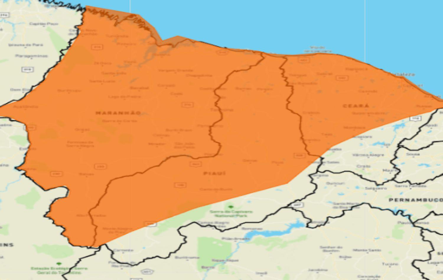 Inmet mantém alerta de chuvas de até 100 milímetros em 24h em todo Piauí